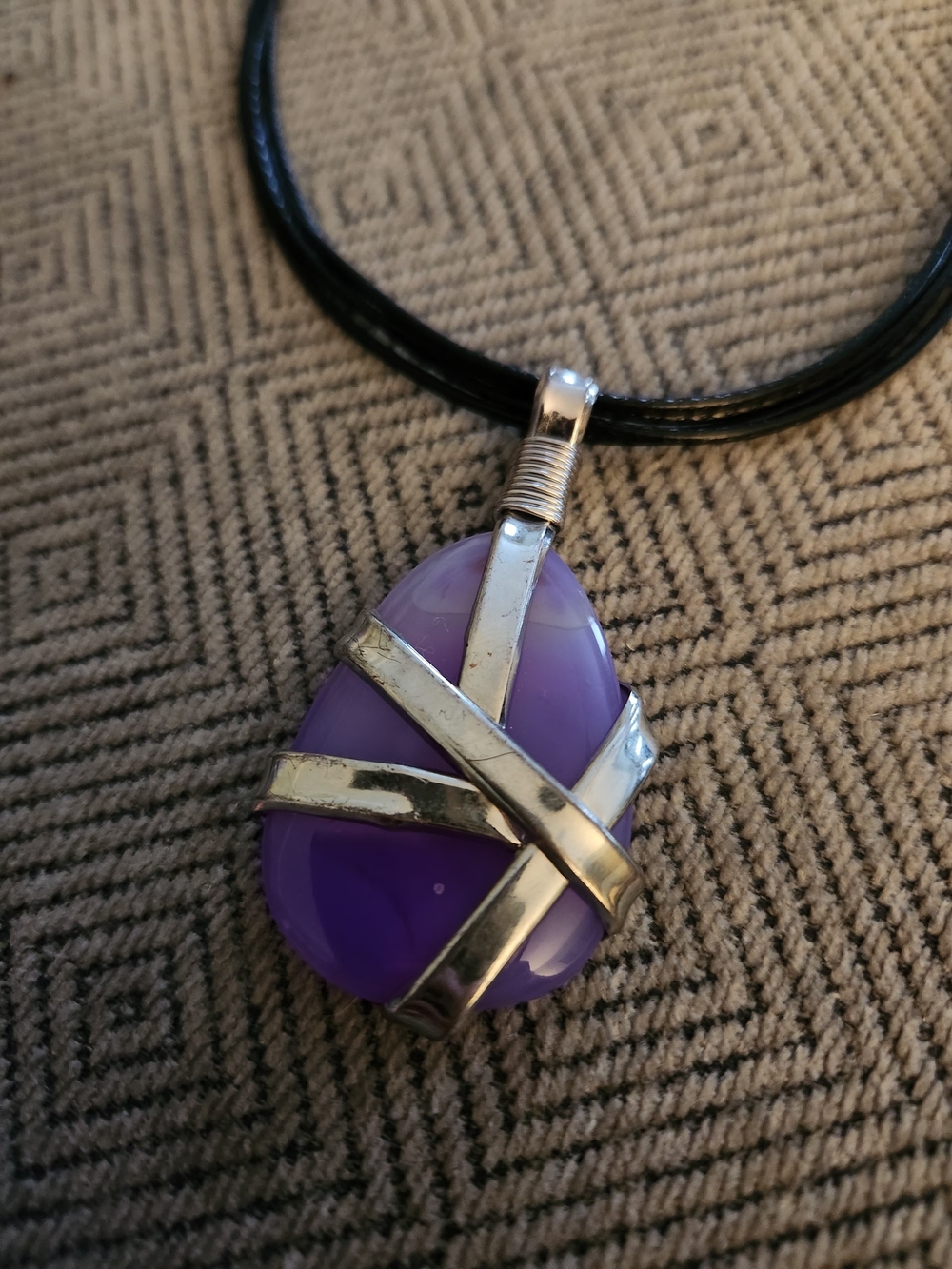 Boho Handcrafted Purple Agate Wrapped Pendant Necklace - Picture 4 of 4